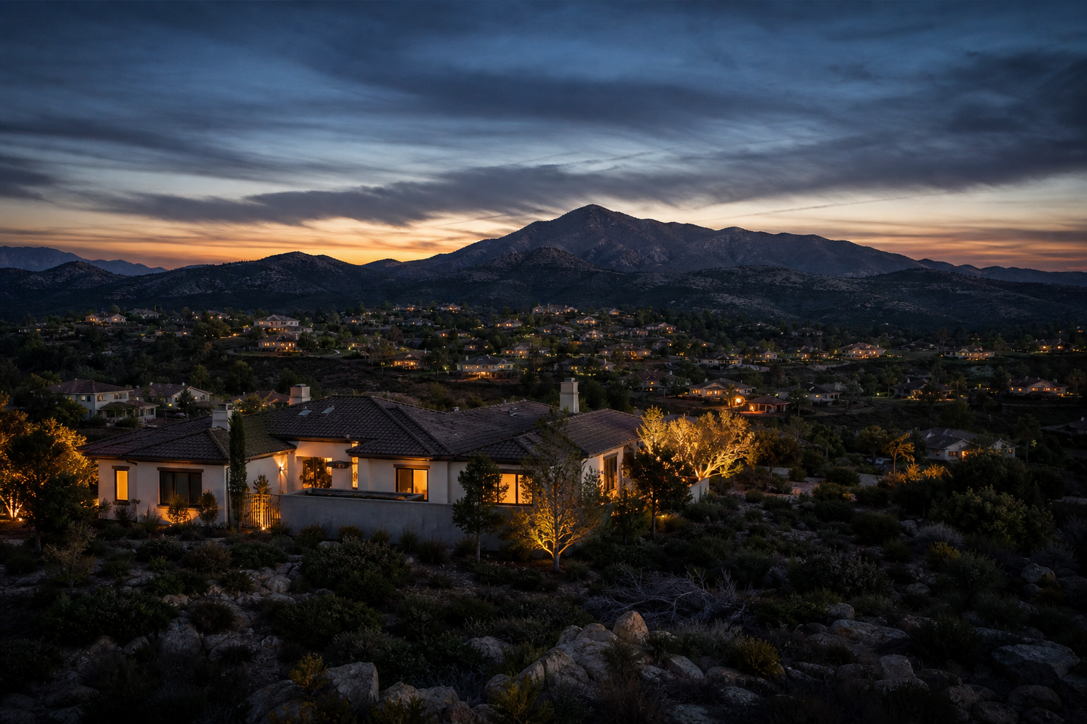 El Cajon California hillside neighborhood at dusk